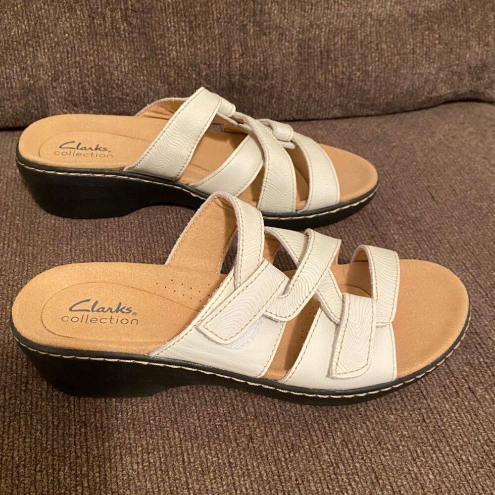 NWT Clarks white leather Merliah Karli Wedge Sandals Size 8M